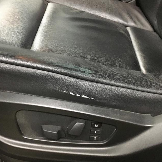 Реставрация кожи водительского сидения BMW X5 - до